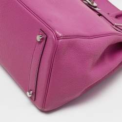 Hermes Fuchsia Chevre Leather Palladium Finish HAC Birkin 32 Bag