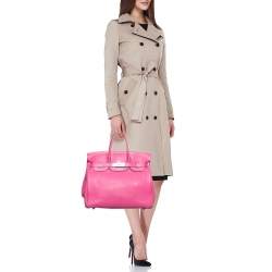 Hermes Fuchsia Chevre Leather Palladium Finish HAC Birkin 32 Bag