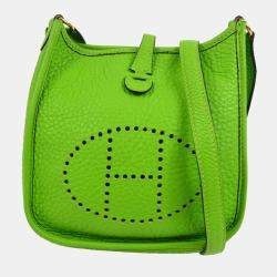 Pre Owned Hermes Green Taurillon Clemence Evelyne TPM Shoulder Bag