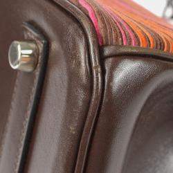 Pre Owned Hermes Purple Orange Ebene Vibrato Calf Birkin 35 Handbag