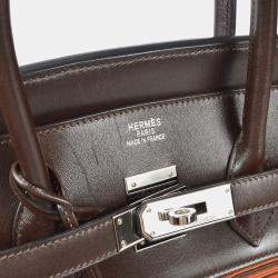 Pre Owned Hermes Purple Orange Ebene Vibrato Calf Birkin 35 Handbag