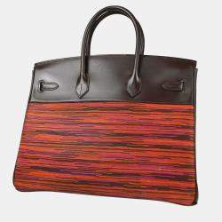 Pre Owned Hermes Purple Orange Ebene Vibrato Calf Birkin 35 Handbag