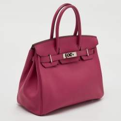 Hermes Rose Shocking/Gris Perle Chèvre De Coromandel Leather Palladium Hardware Birkin 30 Bag