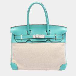Hermes Lagon Beige Toile Officier and Swift Leather Birkin 30 Bag