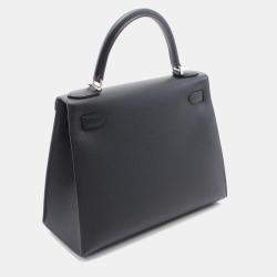 Hermes Black Epsom Leather Kelly 28 Top Handle Bag