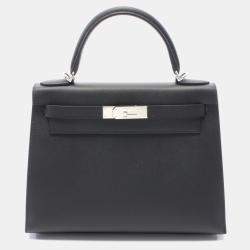 Hermes Black Epsom Leather Kelly 28 Top Handle Bag