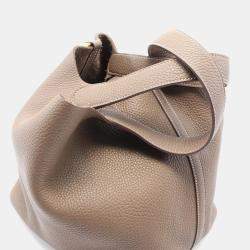 Hermes Etoupe Taurillon Clemence Leather Picotin Lock 22 Bucket Bag