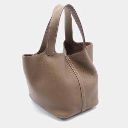 Hermes Etoupe Taurillon Clemence Leather Picotin Lock 22 Bucket Bag