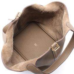 Hermes Etoupe Taurillon Clemence Leather Picotin Lock 22 Bucket Bag