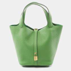 Hermes Vert Yucca Taurillon Clemence Leather Picotin Lock 22 Bucket Bag