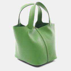 Hermes Vert Yucca Taurillon Clemence Leather Picotin Lock 22 Bucket Bag