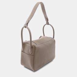 Hermes Etoupe Grey Taurillon Clemence Leather Lindy 26 Shoulder Bag