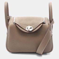 Hermes Etoupe Grey Taurillon Clemence Leather Lindy Mini Shoulder Bag