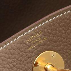Hermes Etoupe Grey Taurillon Clemence Leather Lindy 26 Shoulder Bag