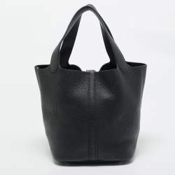 Pre Owned Hermès Noir Taurillon Clemence Leather Picotin Lock 22 Bag