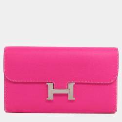 Hermes Pink Epsom Leather Constance Long Wallet