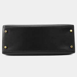 Hermes Black Calf Leather Box Kelly 28 Top Handle Bag