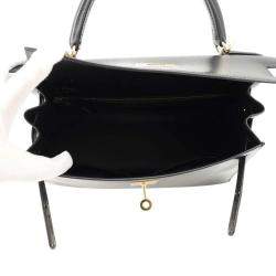Hermes Black Calf Leather Box Kelly 28 Top Handle Bag