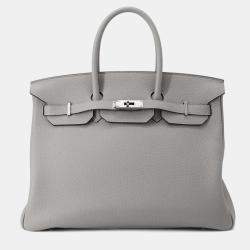 Hermes Gris Togo Leather Birkin Mouette 35 Top Handle Bag