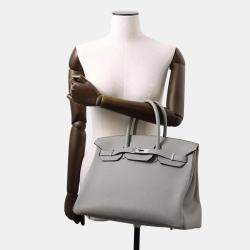Hermes Gris Togo Leather Birkin Mouette 35 Top Handle Bag