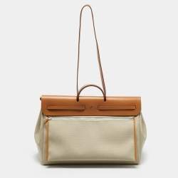 Hermes Ecru/Beige /Naturel Sable Canvas and Leather Herbag Zip Cabine Bag