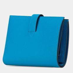 Hermes Blue Epsom Leather New H Passant Compact Bi-Fold Wallet