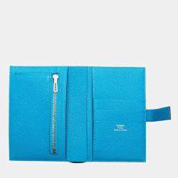 Hermes Blue Epsom Leather New H Passant Compact Bi-Fold Wallet