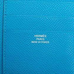 Hermes Blue Epsom Leather New H Passant Compact Bi-Fold Wallet