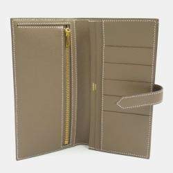 Hermes Brown Etoupe Grey Epsom Leather Bearn Soufflet Bi-Fold Long Wallet