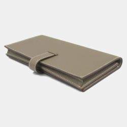 Hermes Brown Etoupe Grey Epsom Leather Bearn Soufflet Bi-Fold Long Wallet