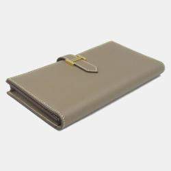 Hermes Brown Etoupe Grey Epsom Leather Bearn Soufflet Bi-Fold Long Wallet