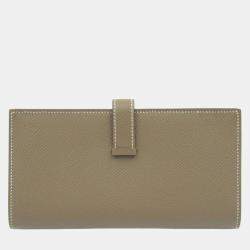 Hermes Brown Etoupe Grey Epsom Leather Bearn Soufflet Bi-Fold Long Wallet