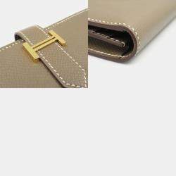 Hermes Brown Etoupe Grey Epsom Leather Bearn Soufflet Bi-Fold Long Wallet