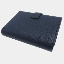 Hermes Navy Chevre Leather Bearn Combination Tri-Fold Wallet