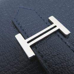 Hermes Navy Chevre Leather Bearn Combination Tri-Fold Wallet