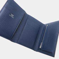 Hermes Navy Chevre Leather Bearn Combination Tri-Fold Wallet