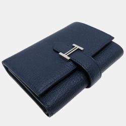 Hermes Navy Chevre Leather Bearn Combination Tri-Fold Wallet