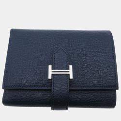 Hermes Navy Chevre Leather Bearn Combination Tri-Fold Wallet
