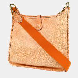 Pre Owned Hermes Orange Dalmatian Buffalo Skipper Evelyn PM Shoulder Bag 