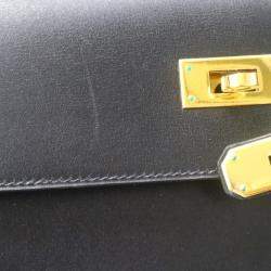 Hermes Black Box Calf Kelly 32 Sellier Handbag
