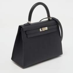 Hermes Black Epsom Leather Palladium Finish Kelly Sellier 25 Bag