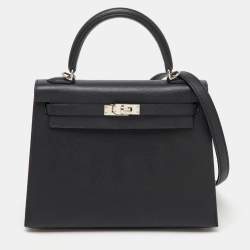 Hermes Black Epsom Leather Palladium Finish Kelly Sellier 25 Bag