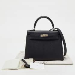 Hermes Black Epsom Leather Palladium Finish Kelly Sellier 25 Bag