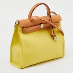 Hermes Soufre/Natural Toile Canvas and Vache Leather Herbag Zip 31 Bag