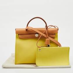 Hermes Soufre/Natural Toile Canvas and Vache Leather Herbag Zip 31 Bag