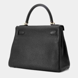 Hermes Black Togo Leather Kelly Retourne 28 Top Handle Bag