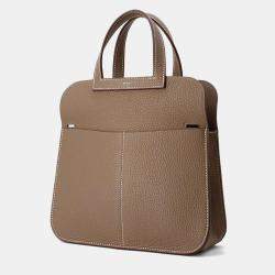 Hermes Etoupe Taurillon Clemence Halzan 25 Tote Bag