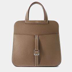 Hermes Etoupe Taurillon Clemence Halzan 25 Tote Bag