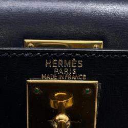 Hermes Blue Indigo Box Calf Leather Kelly Sellier 28 Top Handle Bag