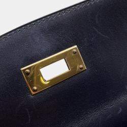 Hermes Blue Indigo Box Calf Leather Kelly Sellier 28 Top Handle Bag